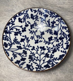 Noodel kom wit met blauwe bloemen - Noodle bowl white with blue flowers.