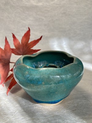 Vaasje rond met onderzetter, turquoise.