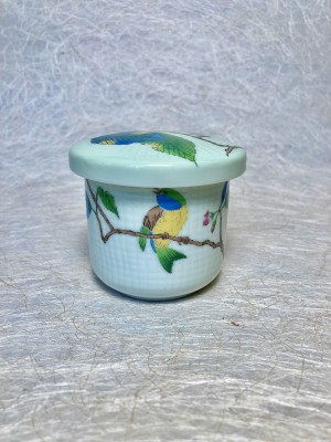 Potje met deksel groen met vogels 1.